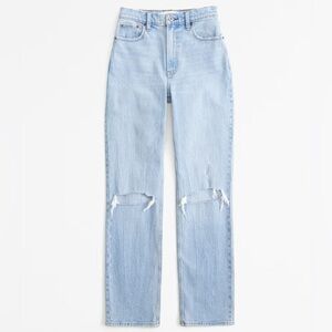 Abercrombie & Fitch Ultra High Rise 90s Straight Jean Light Double Knee Destroy